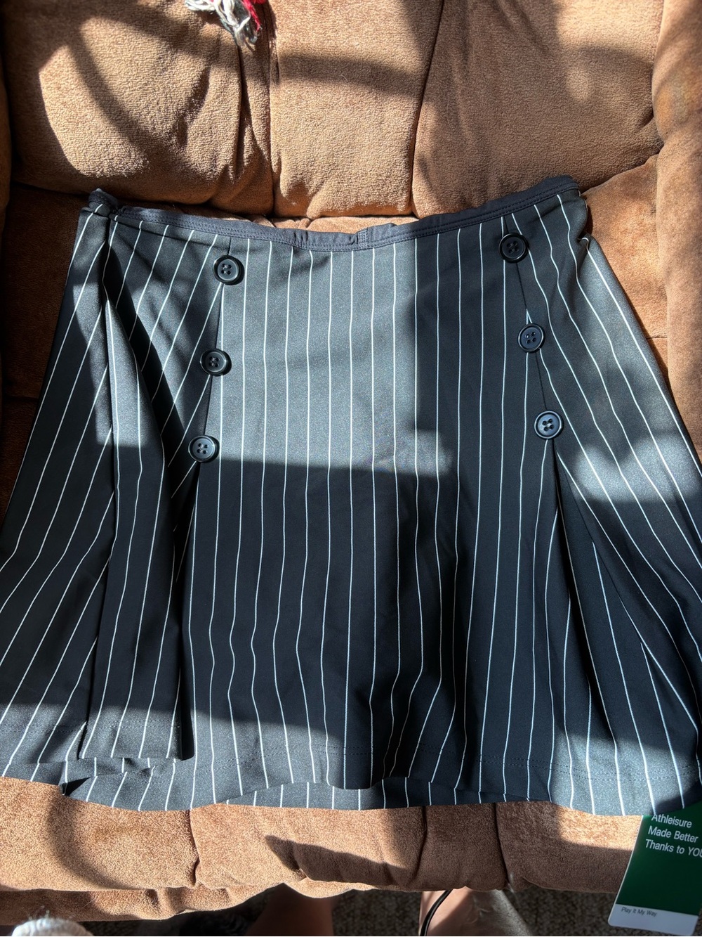 HALARA Black Pinstripe A-Line Skirt with Button Details